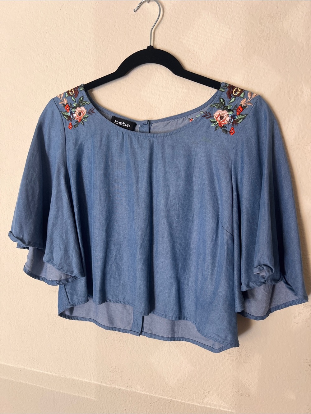 bebe Light Blue Floral Embroidered Top